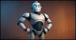 a sophisticated AI robot in a power-pose.